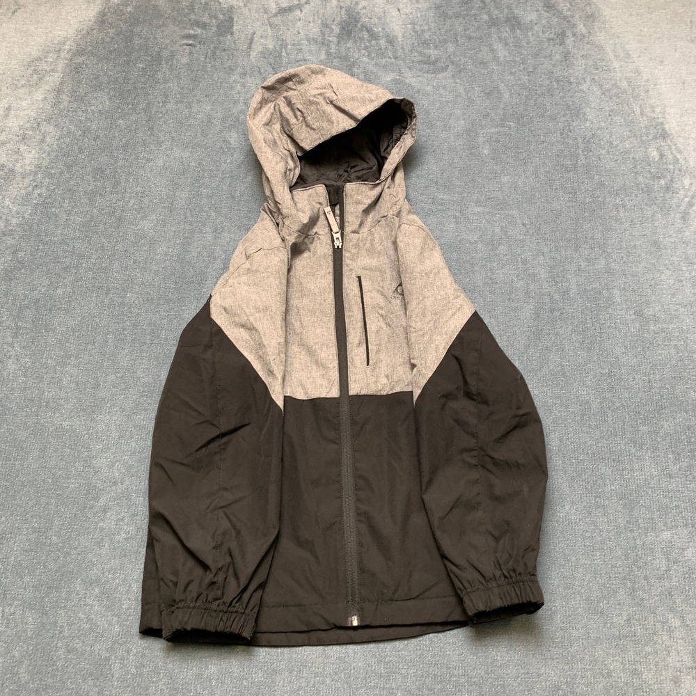 Gerry Windbreaker Jacket Boys Small 7/8 Gray Black Embroidered Logo Full Zip